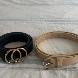 Juicy Couture Black and Tan Belt Duo with Gold Buckles